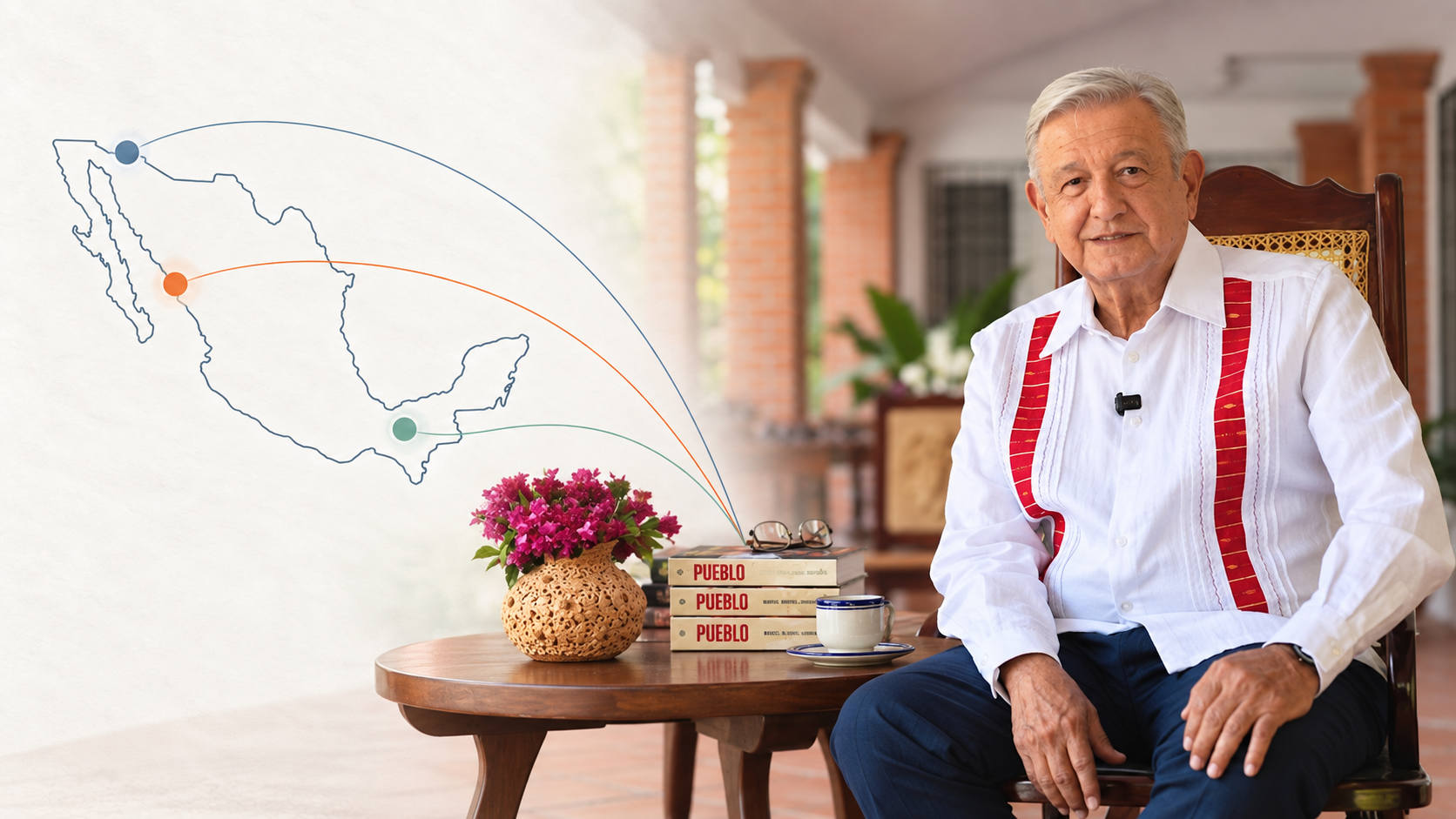 Portada del libro Pueblo de López Obrador sobre un mapa de México con tres frentes: Estados Unidos, Sinaloa y Morena