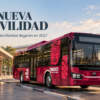 Visual editorial de un autobús híbrido del proyecto Villahermosa 2030 frente a una estación y un puente urbano en Villahermosa.