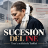Guadalupe Taddei en composición editorial sobre la sucesión del INE, con documentos de contratos investigados y elementos de la institución electoral.