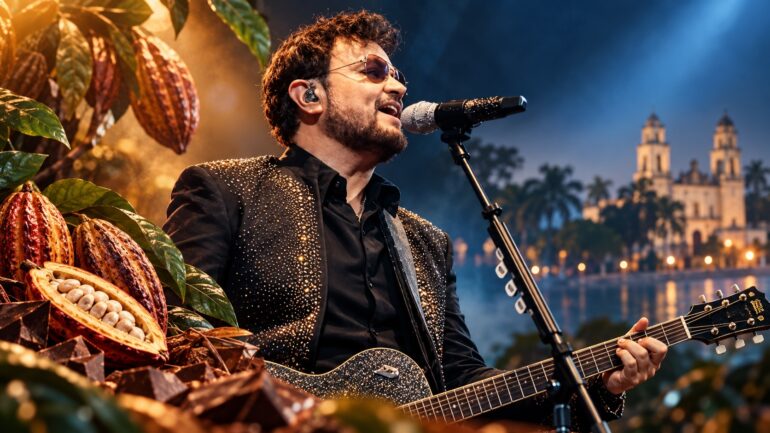 Aleks Syntek canta con guitarra entre cacao y chocolate en visual del Festival del Chocolate de Tabasco