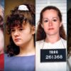 Cuatro retratos de Christa Pike, de niña a adulta, uno con la placa TDOC 261368 del Departamento de Correcciones de Tennessee
