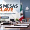 Sala de consejo electoral con logotipo del INE y visual sobre la integración de los consejos distritales de Tabasco rumbo a 2027.