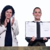 La presidenta Claudia Sheinbaum durante el anuncio del decreto de entornos digitales seguros para niñas, niños y adolescentes.