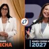 Delcy Rodríguez y María Corina Machado, ambas vestidas de blanco, en díptico sobre las elecciones en Venezuela