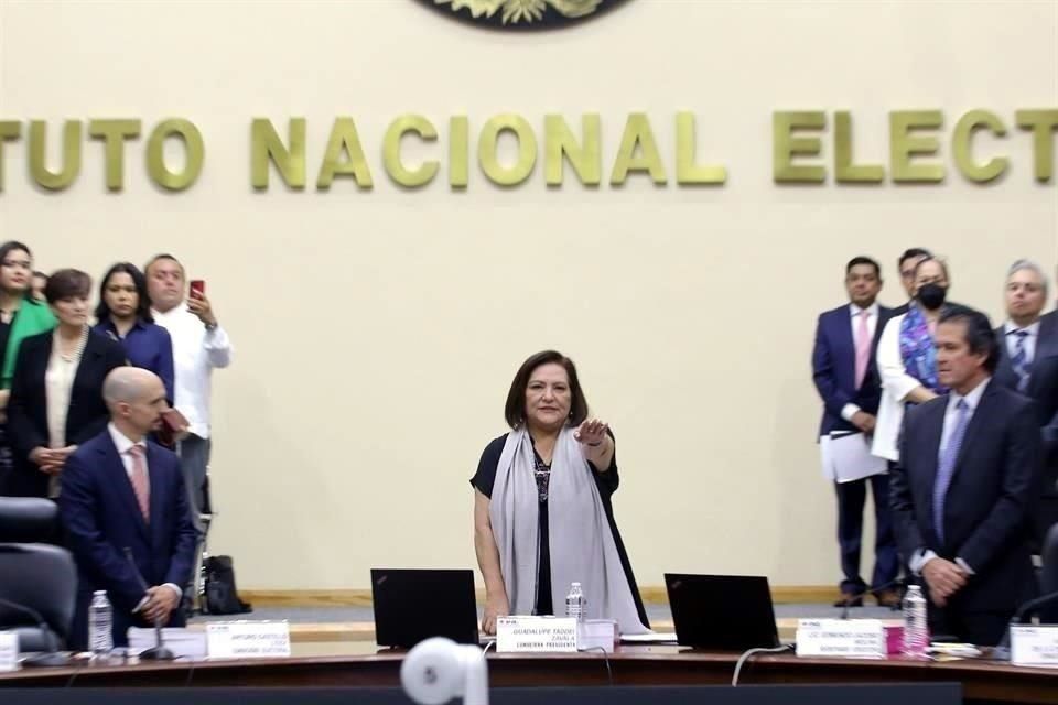 Guadalupe Taddei durante su toma de protesta como presidenta del Instituto Nacional Electoral en abril de 2023.