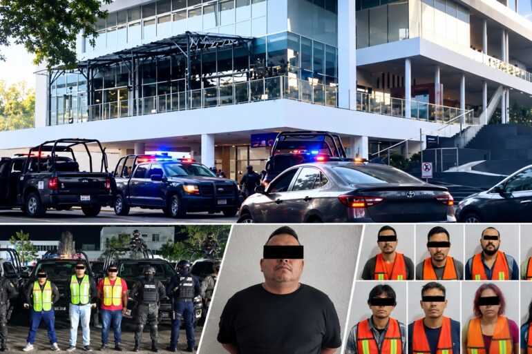 Visual HERO con la imagen principal del operativo tras el asalto en Plaza Ankor y una retícula inferior con casos previos de detenidos en Tabasco.