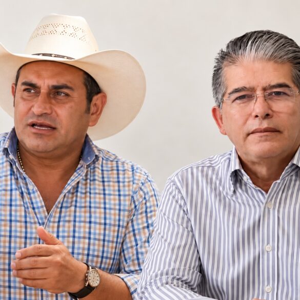 José Armín Marín Saury, alcalde de Emiliano Zapata, y Alfonso Baca Sevilla, alcalde con licencia de Paraíso, junto al símbolo de Movimiento Ciudadano.