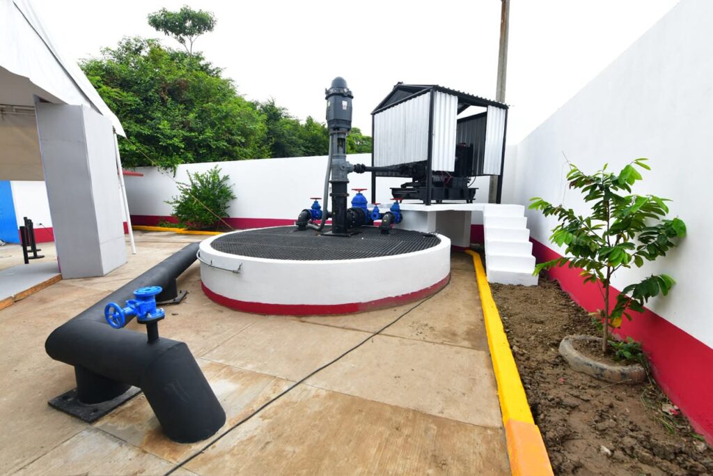 Cárcamo de bombeo rehabilitado en Brisas del Carrizal, Nacajuca, como parte de las obras de saneamiento impulsadas por el Gobierno de Tabasco.