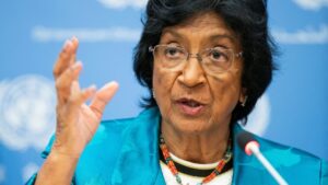 Navi Pillay, Nobel de la Paz 2026 y exjueza de la Corte Penal Internacional, durante una conferencia de prensa sobre derechos humanos.