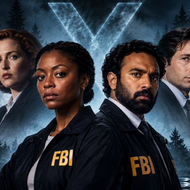 Ilustración conceptual de los nuevos agentes de The X-Files junto a Mulder y Scully.